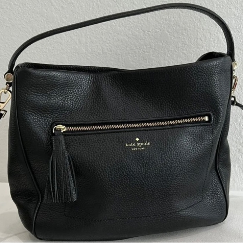 KATE SPADE black MICHAELA pebble leather crossbody handbag purse Boho